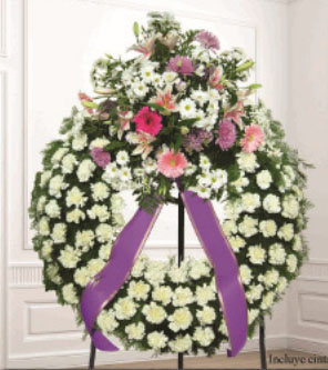 CORONA FUNERARIA. Incluye cinta e inscripción.