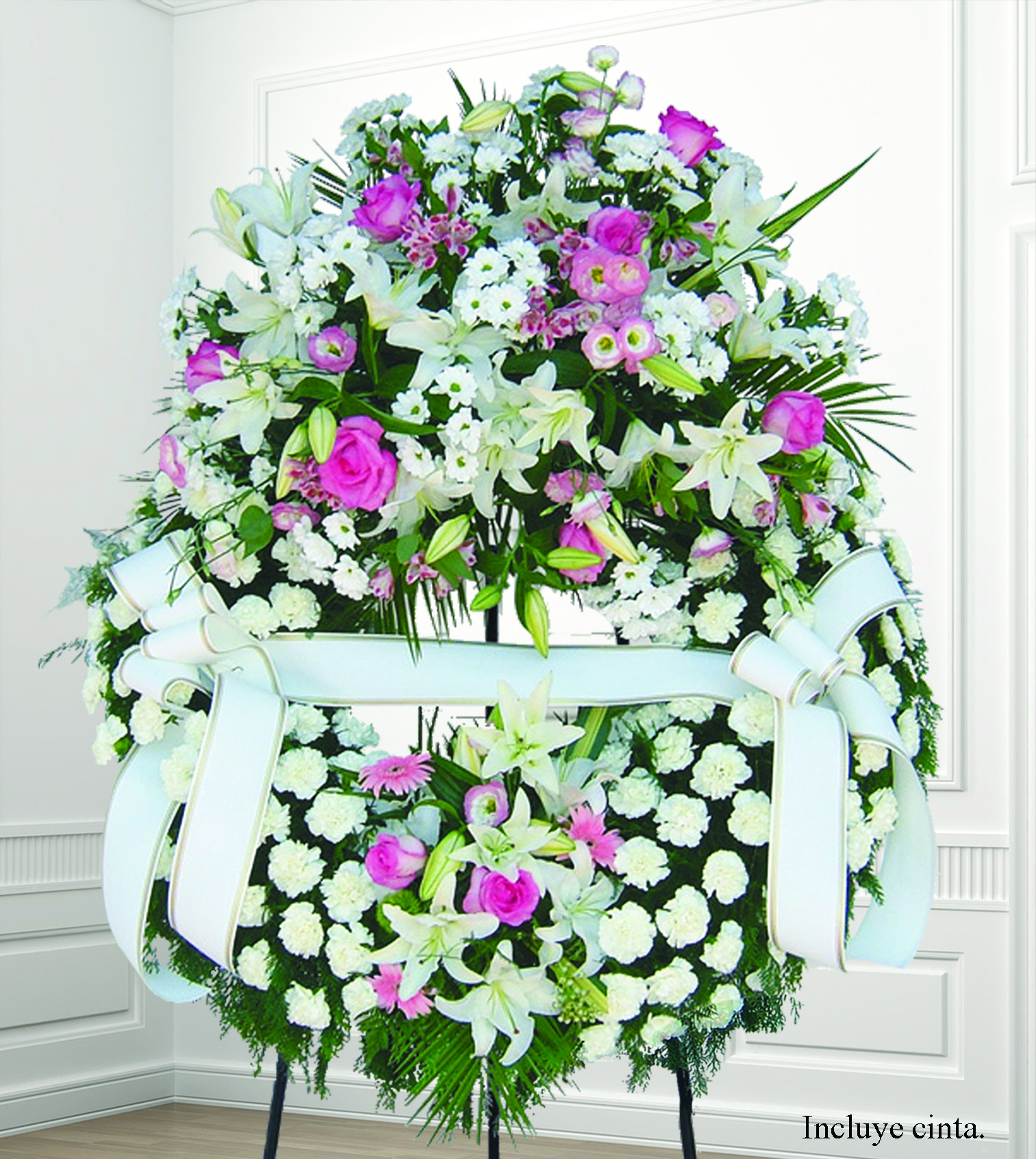 CORONA FUNERARIA. Incluye cinta e inscripción.